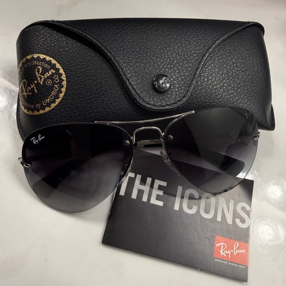 Ray-Ban Black Semi-Rimless Aviator Sunglasses with Case